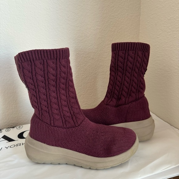 Skechers Air Cooled Goga Mat Women's Burgundy Mid-Calf Knitted Sock Boots SZ 7.5 - Picture 6 of 15